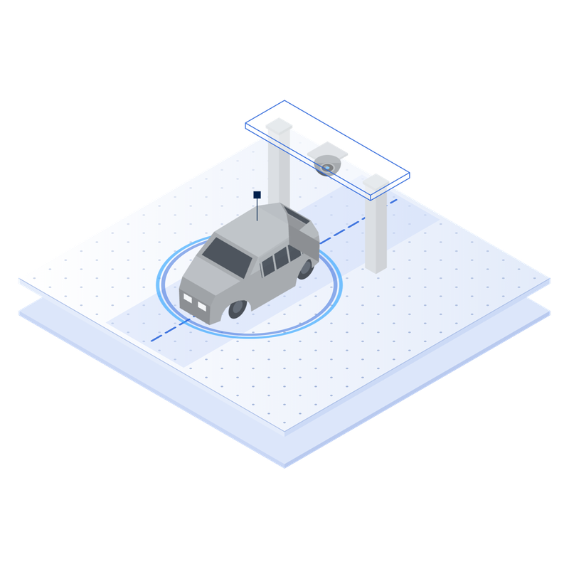 Isometric illustration: a car driving into a service centre with no gate